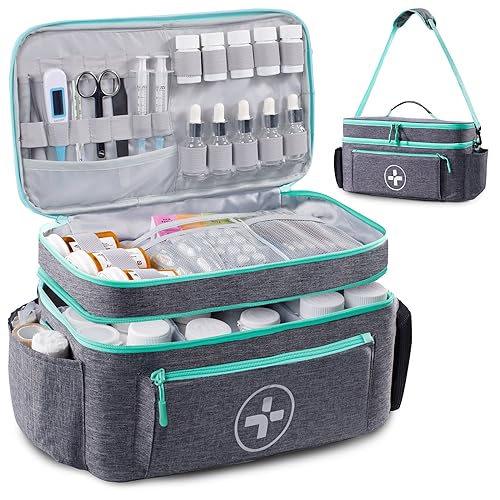 BAGSFY Travel Medicine Bag Organizer, Medical Bag Empty, Pill Bottle Organizer for Home, Large Medication Storage, Travel Carrying Case First Aid Kit Bags Empty, Emergency Kit. - color: Grey