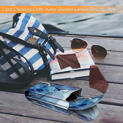FINTIE Double Glasses Case with Carabiner Hook, Portable Vegan Leather Eyeglass Case Anti-scratch Sunglasses Pouch - color: Ocean Marble