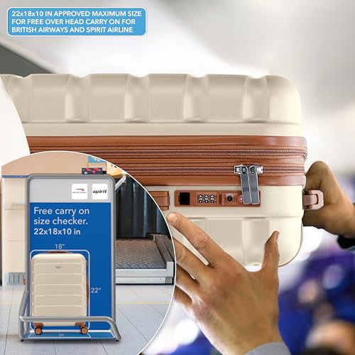 Flight Knight 22x18x10 Expandable Carry On Suitcase Hardside TSA Lock & USB C Port Lightweight Luggage Silent Double Spinner Wheels Maximum Spirit Overhead Carry-On Bag Airlines Approved Cream - color: Cream/Tan, size: 22x18x10"