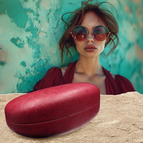 MyEyeglassCase® Large Hard Sunglasses Case | fits Large curved Sunglasses, with microfiber bag and cleaning cloth - color: Cranberry Burgundy