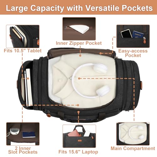 TIBES Duffle Bags for Travel Expandable 50L Canvas Weekender Bag, Overnight Bag Travel Duffel Bag for Men Women Carry On for Travel Weekend Overnight Gym, Durable & Water-Resistant - color: 4-Dark Grey