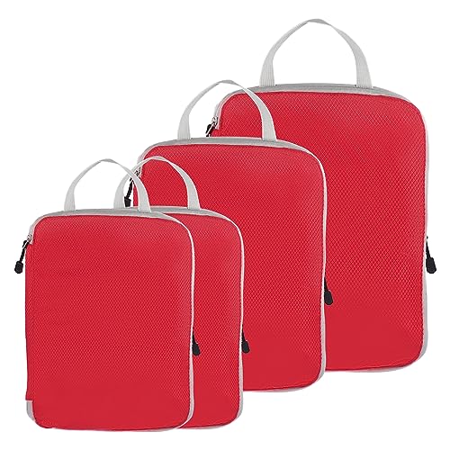 PATIKIL Compression Packing Cube for Travel, 4 Set Waterproof Nylon Luggage Organizer Bags Lightweight Compression Cube for Outdoor Suitcases Backpack, Red - color: Red