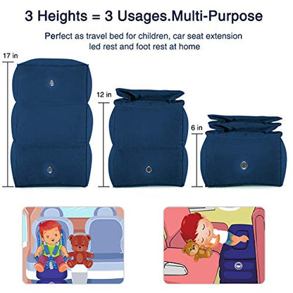 Travel Foot Rest Pillow, Portable Inflatable with Double Hand Pump Adjustable Three Layers Height Pillow for Foot Rest on Airplanes,Cars,Buses,Trains,Office Kids to Sleep on Long Flights (Blue) - color: Blue