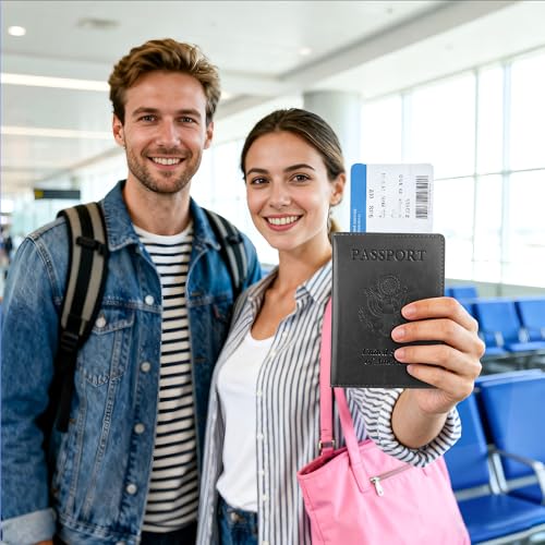 Passport Holder for Travel Men Women - Passport Cover, Passport Wallet Case Travel Essentials Travel Must Haves Accessories Blocking Leather Card Slot Protector for Stocking Stuffers Gifts,Black&Brown - color: 2 Pack - Black+Brown
