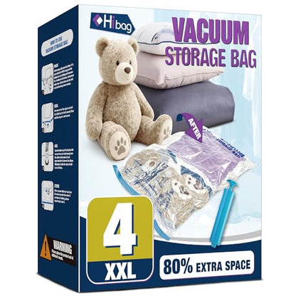 XXL Jumbo 47''X35'' Vacuum Storage Space Bags Extra Large for Blanket Bedding Comforters with Hand Pump (4 Pack) - size: 4-XXL