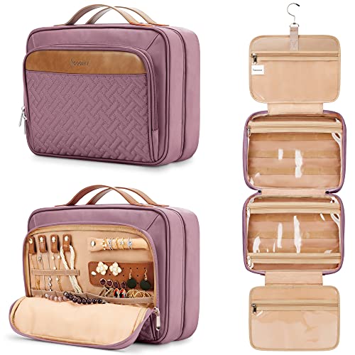 Travel Hanging Toiletry Bag for Women, Extra Large Makeup Bag, Holds Full-Size Shampoo, with Jewelry Organizer Compartment, Waterproof Cosmetic Bag, Toiletries Kit Set with Trolley Belt, Dark Purple - color: Dark Purple, size: Large