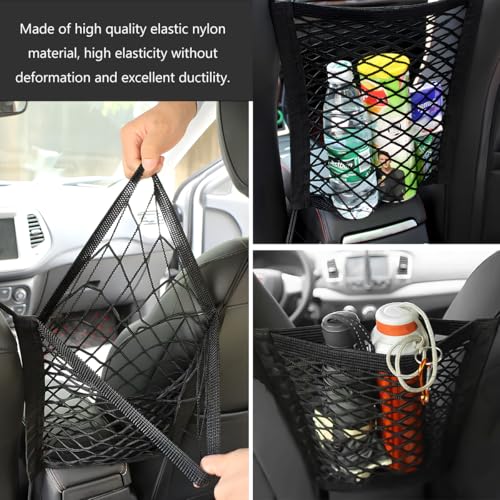 2-Layer Car Mesh Organizer, Seat Back Net Bag Stretchable Barrier of Backseat Pet Kids, Four-Side Elastic Storage Netting Pouch Cargo Tissue Purse Holder Between Front Seats - color: 2-Layer Two-Side