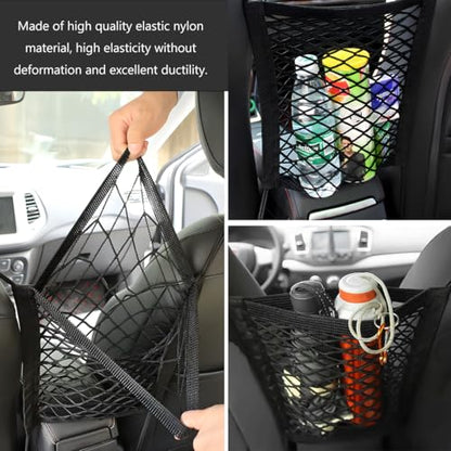 2-Layer Car Mesh Organizer, Seat Back Net Bag Stretchable Barrier of Backseat Pet Kids, Four-Side Elastic Storage Netting Pouch Cargo Tissue Purse Holder Between Front Seats - color: 2-Layer Two-Side