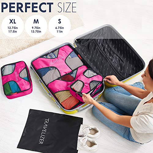Travel Packing Cubes 5 pcs Luggage Organizer Set for Bag & Suitcase - color: Fuchsia