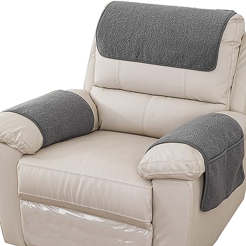Armrest Cover, Recliner Chair Protector, Furniture Protector Slip, Side Storage Pocket, Stretch Armchair Couch Arm Rest Cover for Recliner, Chair, Sofa (Light Gray,3 Seater(5pcs)) - color: Light Gray, size: 3 Seater(5pcs)