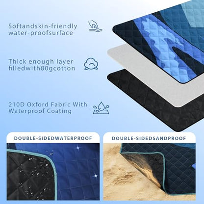 Tirrinia Picnic Blanket Waterproof, 70"x80" Extra Large Outdoor Blanket Waterproof, 3-Layer Foldable Picnic Mat with Sandproof Backing for Beach, Camping, Hiking, Park, Travel - color: Navy Mountain