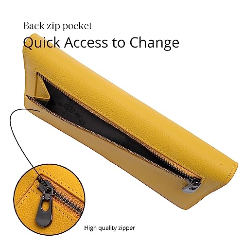 Bveyzi Ultra Slim Thin Leather RFID Blocking Credit Card Holder Bifold Clutch Wallets for Women - color: Yellow