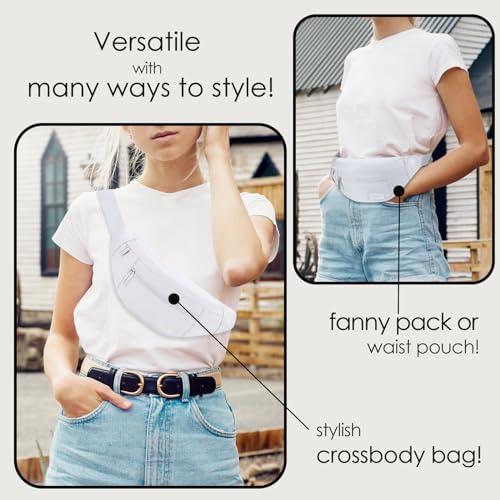 MAXTOP Large Crossbody Fanny Pack with 4-Zipper Pockets,Gifts for Enjoy Sports Festival Workout Traveling Running Casual Hands-Free Wallets Waist Pack Phone Bag Carrying All Phones - color: White, style: Large Fanny Pack(4 Zipper Pockets)