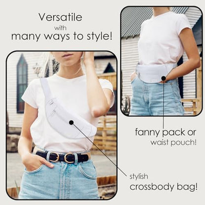 MAXTOP Large Crossbody Fanny Pack with 4-Zipper Pockets,Gifts for Enjoy Sports Festival Workout Traveling Running Casual Hands-Free Wallets Waist Pack Phone Bag Carrying All Phones - color: White, style: Large Fanny Pack(4 Zipper Pockets)