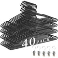 40Pack Heavy Duty Thickened and Reinforced Metal Hangers+5 Clothes Pins, Non-Slip Black Metal Hangers, Weight Capacity 50 lbs, Heavy Duty Hanger for Coats, Suits, Shirts, Dresses