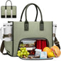 LOVEVOOK Work Tote Bag with Lunch Compartment with Giant Tumbler Holder,15.6 Inch Waterproof 3 in 1 Lunch Bag Women Men Laptop Bag Purse Tote with Padded Sleeve for Teacher,Nurse,College,Travel,Office - color: Emerald green - Venetian green - Dark patina