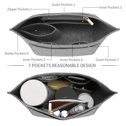 LOUKAYCCI Felt Organizer Compatible with longchamp le pliage L Handbag Insert (Large,Gary) - color: Gray, size: Large