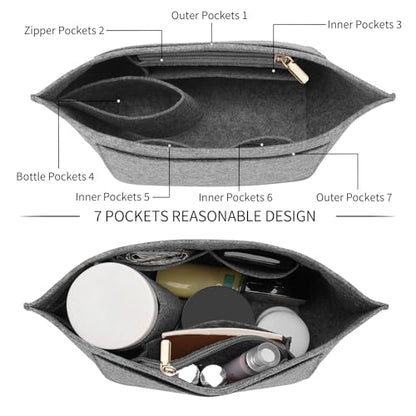 LOUKAYCCI Felt Organizer Compatible with longchamp le pliage L Handbag Insert (Large,Gary) - color: Gray, size: Large