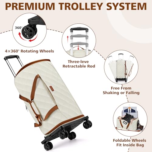 Rolling Garment Bags for Travel - Carry on Convertible Garment Duffle Bags with Wheels for Men Women, 4 in 1 Large Travel Duffel Bags with Shoes Compartment Hanging Suit Dress Weekender Bag 4pcs Set - color: Beige