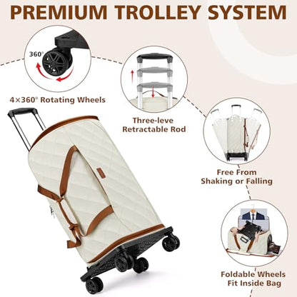 Rolling Garment Bags for Travel - Carry on Convertible Garment Duffle Bags with Wheels for Men Women, 4 in 1 Large Travel Duffel Bags with Shoes Compartment Hanging Suit Dress Weekender Bag 4pcs Set - color: Beige