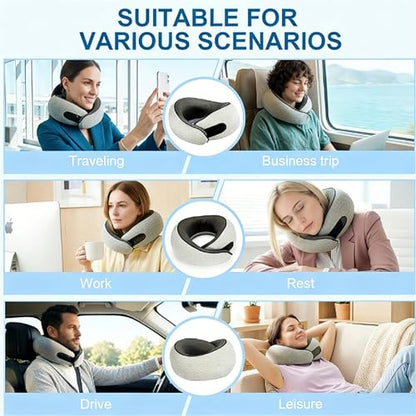 Travel Neck Pillow- 360° Ergonomic Memory Foam Travel Neck Pillow Airplane,Premium Breathable Relief Neck Pain for Long Flights,Car & Office（Pink - color: Pink