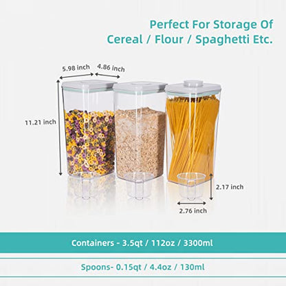 Ankou Airtight Pop Cereal Container, 3300ml Each Large Cereal Containers with Scoops Food Storage Canister Dispenser Perfect For Cereal Flour Spaghetti Rice Kitchen Organizing 3.5qt - color: 3300ml*3