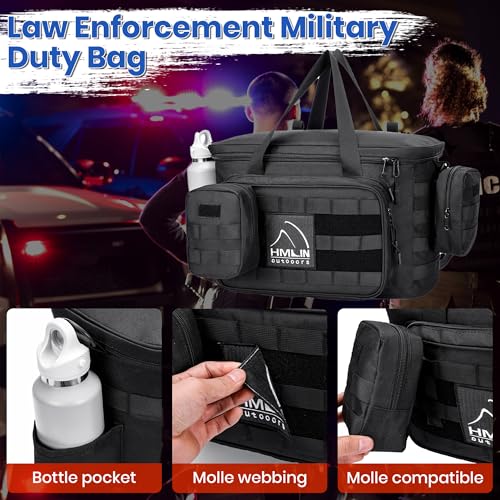 HMLIN Patrol Bag Law Enforcement,Police Gear Bag for Car Front Seat,Water Resistant Police Officer Duty bag,with MOLLE System and Cup Holders (Black)