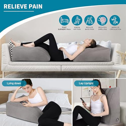 Leg Elevation- Pillows for After Surgery, Inflatable Wedge Pillows for Sleeping, Swelling, Circulation, Bolster Pillow Pain Reliefs for Legs Back for Pregnant, Surgery and Injury(grey,Size:as shown)