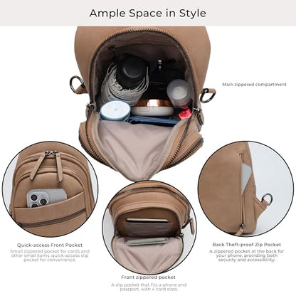 Alldaily Large Sling Bag for Women Crossbody Purse Leather Fashionable Trendy Chest Bag for Travel, Fanny Pack (Beige) - color: Beige