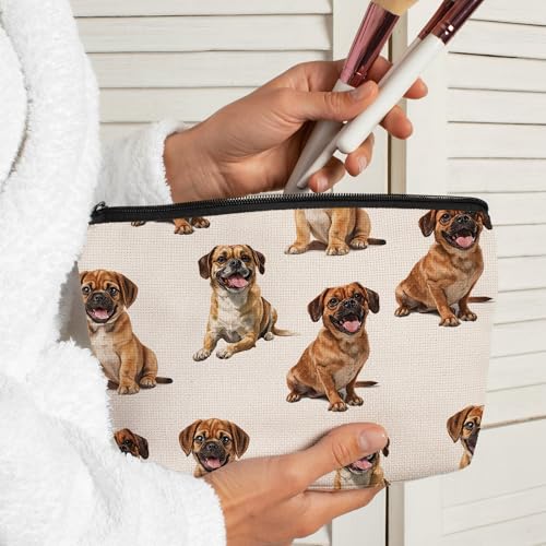 Puggle Dog Makeup Bag, Puggle Lovers Gifts Cosmetic Bag for Women, Dog Mom Lovers Owner Gifts for Women Christmas, Pet Lover Gift Zipper Travel Makeup Pouch for Purse - color: puggle