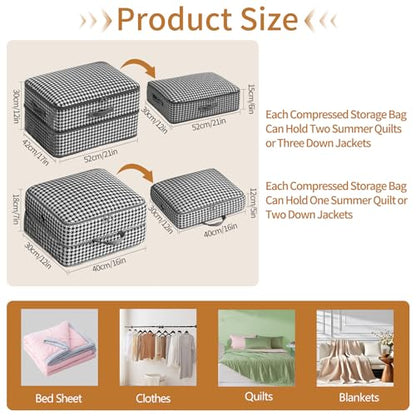 4 Pcs Self Compression Storage Bags, Large Capacity Ultra Space Saving Clothes Storage Bags for Sweater, Sheet, Bed, Blanket Storage Organizer with Window Handle, Comforter Bags with Zipper