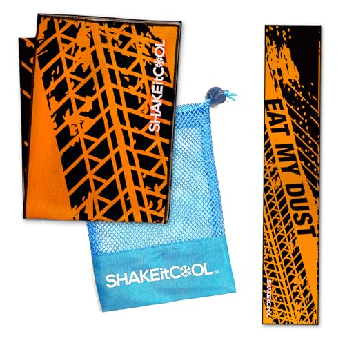 SHAKEitCOOL Original Cooling Towel – Be Cool in Style - Heat Relief, Soft, Lightweight, Sun Protection, Easy Clean - Perfect for Biking, Running, Yoga, Gym, Gardening - Eat My Dust - color: Eat My Dirt