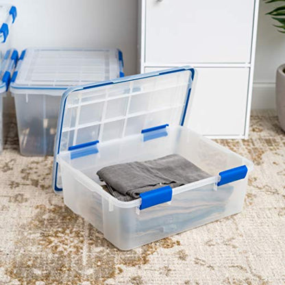 IRIS USA WeatherPro 27 & 44 Qt Storage Bins with Lids, 4 Pack, BPA-Free Plastic Gasket Box with Tight Latch and Seal, Stackable Nestable Tote Tub - Clear/Blue - size: 27 & 44 Qt. Combo
