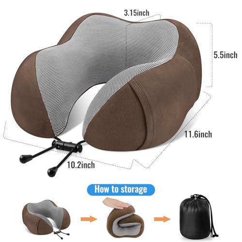 CloudBliss Travel Pillow for Plane, Memory Foam Neck Pillow for Travel, Airplane Pillow with Eye Mask, Earplugs, Storage Bag, Compact Neck Pillow for Long Flight, Car & Office, Trip Essentials, Brown - color: Brown
