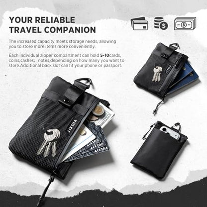 VULKIT RFID Blocking Travel Wallet for Men Women, Water Resistant Passport & Phone Holder with Detachable Lanyard and Key Ring, Lightweight Zipper Travel Wallet - color: Black