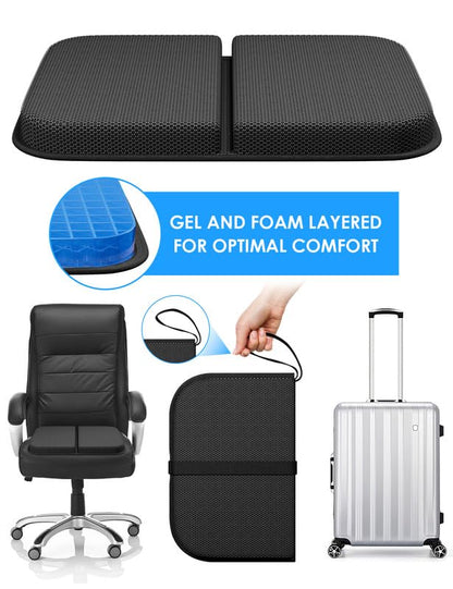 WISIMMALL Gel Seat Cushion Portable Travel Cushions, 16.5" x 12" Large Size Super Thick Foldable Chair Seat Cushion Lightweight for Car Office Chair Wheelchair, Pressure Sores Tailbone Pain Relief - size: L-Black