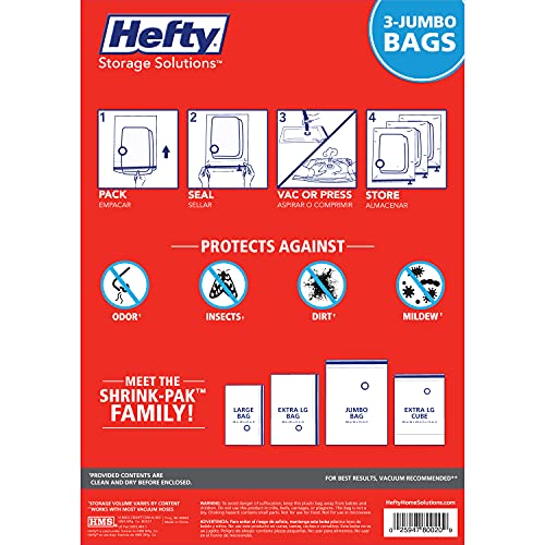 Shrink-Pak Space Bags Vacuum Storage Bags for Bedding Jumbo Compression 3 Pack Clear for Comforters Blankets (3 Jumbo/Bedding Solo) - style: 3 Jumbo / Bedding