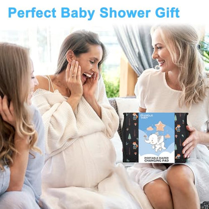 Baby Portable Changing Pad Travel - Waterproof Compact Diaper Changing Mat with Built-in Pillow - Lightweight & Foldable Baby Diaper Changer, Newborn Shower Gifts - color: Black-Woods