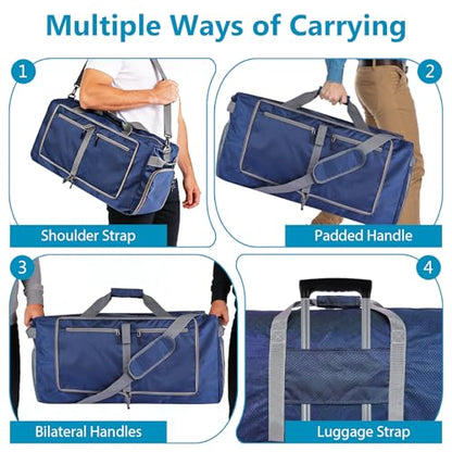 60L Duffle Bag with Shoes Compartment - Foldable&Large Capacity Travel Duffel Bags, Lightweight & Water-Resistant Gym Bag - Dark Blue - color: 60L-Dark Blue