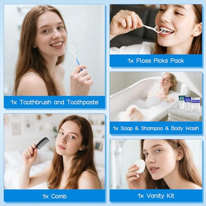 Toiletry Kits Travel Essentials Disposable Hygiene in Bulk, Trial Size Toiletries Supplies Individually Wrapped Traveling Personal Care Items, for Camping, Hotel, Homeless, Charity, 8-in-1 (20-Pack)