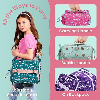 Bentgo Kids Lunch Bag - Durable, Double-Insulated Lunch Bag for Kids 3+; Holds Lunch Box, Water Bottle, & Snacks; Easy-Clean Water-Resistant Fabric & Multiple Zippered Pockets (Puppy Love) - color: Puppy Love