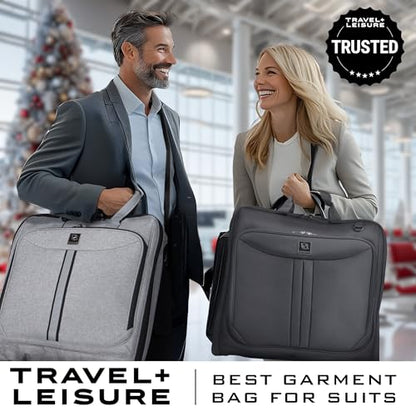 ZEGUR Premium Suit Garment Bag Carry On - Hangs 4 Suits - Travel & Business with Shoulder Strap and Laptop Compartment - color: Luxury Gray