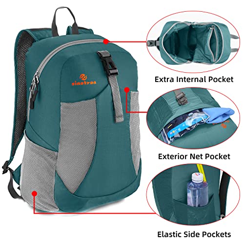 sinotron 22L Lightweight Packable Hiking Backpack, Small Hiking Backpack Day Pack for Women Men Travel Camping Vacation - color: Dark Green