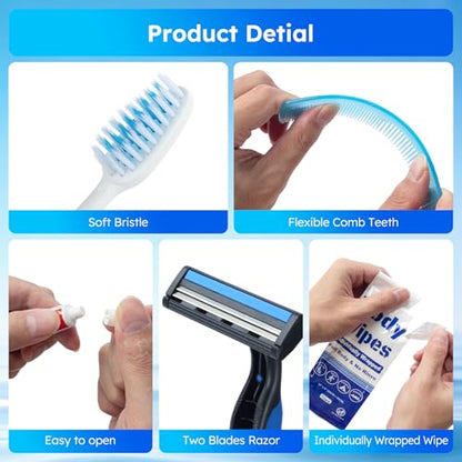 Travel Hygiene Kit Personal Toiletries Bulk, Disposable Homeless Care Package Supplies, Men Toiletry Set Cleaning Essentials Individually Wrapped for Camping, Travel, Relief, Charity (11-in-1, 5)