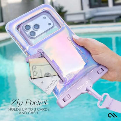 Case-Mate Soap Bubble IP68 Waterproof Phone Pouch with Zip Pocket for 3 Cards & Cash - Large Floating Phone Case w/Crossbody Lanyard - Cruise Travel Essentials Compatible w/All Devices - Iridescent - color: Iridescent w/ Zip Pocket