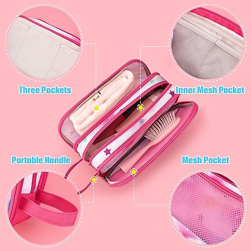 Toiletry Bag for Girls - Kids Toiletry Bag Christmas Birthday Gift Camping Travel Toiletry Case Toiletries Makeup Cosmetic Pouch Pink Water-resistant Wash Bag Dopp Kit with Mesh Pocket - style: Unicorn B