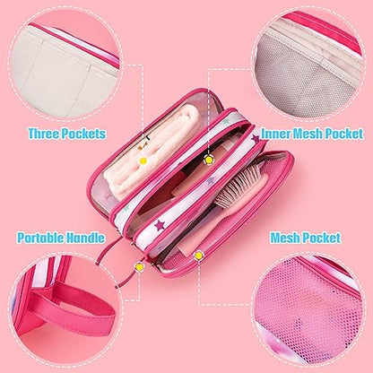 Toiletry Bag for Girls - Kids Toiletry Bag Christmas Birthday Gift Camping Travel Toiletry Case Toiletries Makeup Cosmetic Pouch Pink Water-resistant Wash Bag Dopp Kit with Mesh Pocket - style: Unicorn B