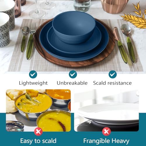 Teivio 32-Piece Kitchen Plastic Wheat Straw Dinnerware Set, Service for 8, Dinner Plates, Dessert Plate, Cereal Bowls, Cups, Unbreakable Colorful Plastic Outdoor Camping Dishes, Autumn Blue - color: Autumn Blue