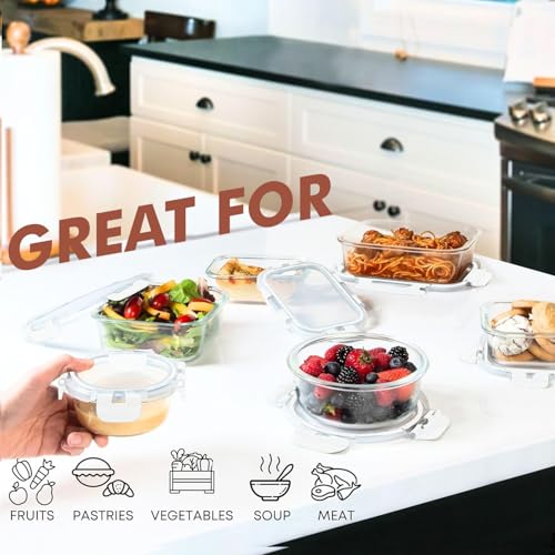 Razab 30 PC Glass Food Storage Containers with Lids - Reusable Glass Meal Prep Containers for Lunch and Leftovers - Airtight & Leakproof Snap Locking Lids - Oven, Freezer, Microwave, Dishwasher Safe - color: White