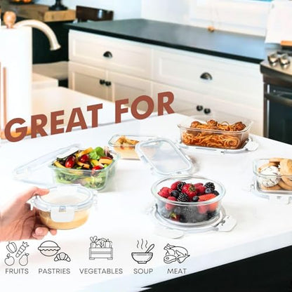 Razab 30 PC Glass Food Storage Containers with Lids - Reusable Glass Meal Prep Containers for Lunch and Leftovers - Airtight & Leakproof Snap Locking Lids - Oven, Freezer, Microwave, Dishwasher Safe - color: White